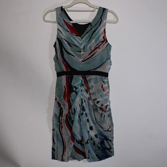 Diane Von Furstenberg Blue Abstract Multicolored Silk Midi Dress Size 4 - Picture 2 of 4